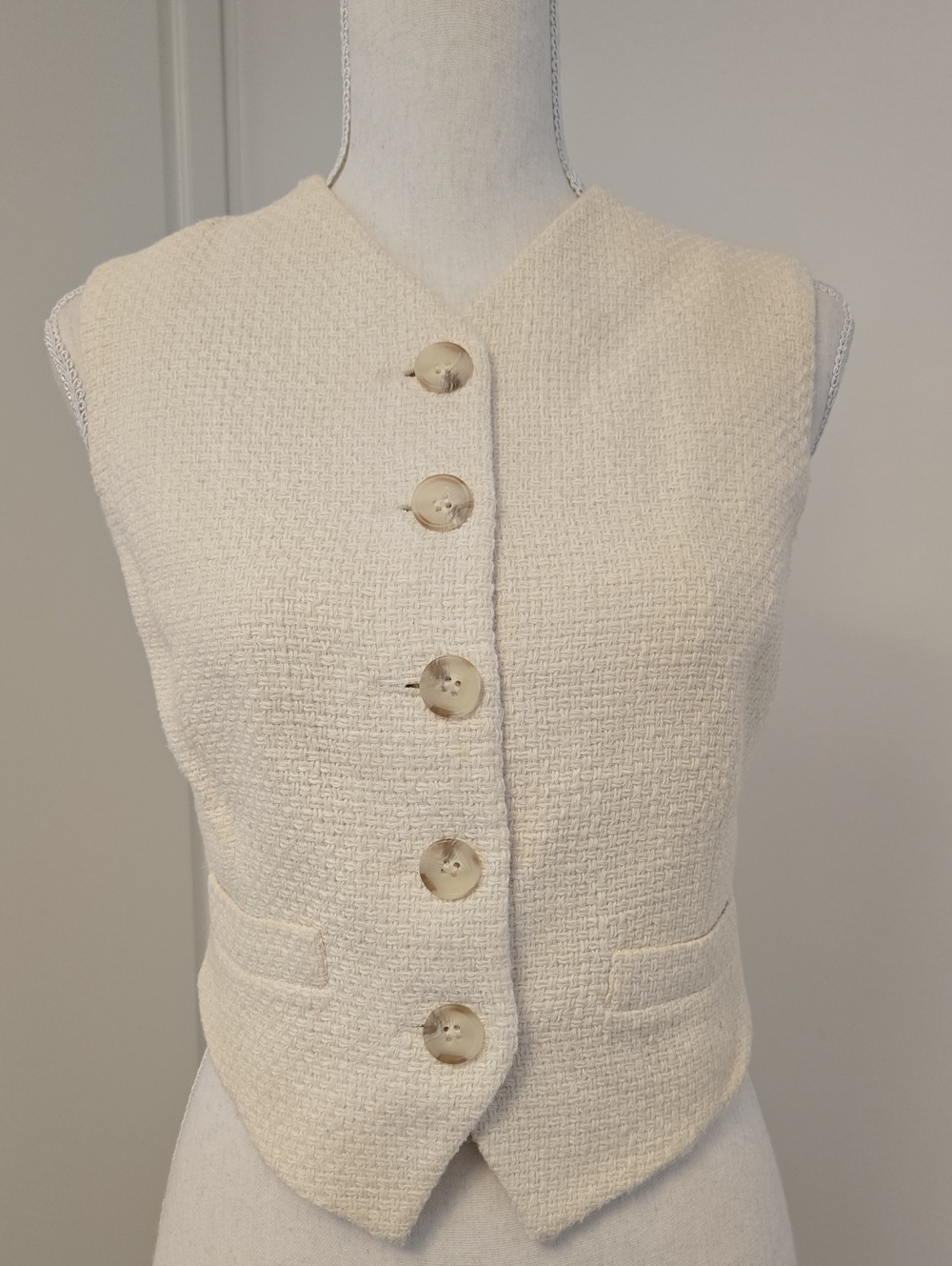 Vintage 90's Dolce & Gabbana Cream Bouclé Button Vest